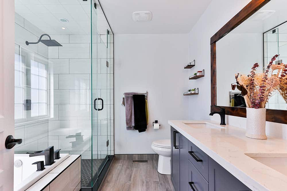 Stylish bathroom remodel with modern fixtures and layout