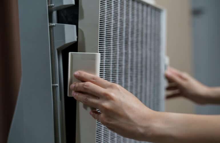Dust-covered HEPA filter reducing indoor air quality