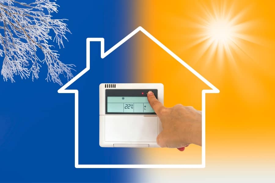 Home thermostat for heating and cooling