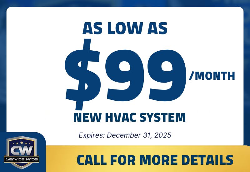 $99 per month new HVAC system financing offer from CW Service Pros