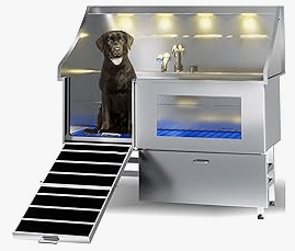 Commercial pet grooming sink with enclosed bathing station