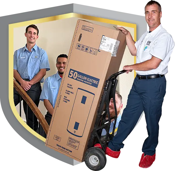 CW Service Pros team delivering and installing electric water heater