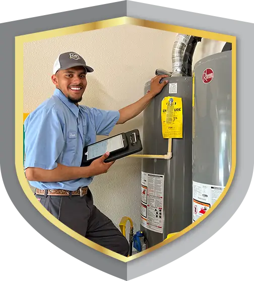 CW Service Pros technician inspecting residential water heater