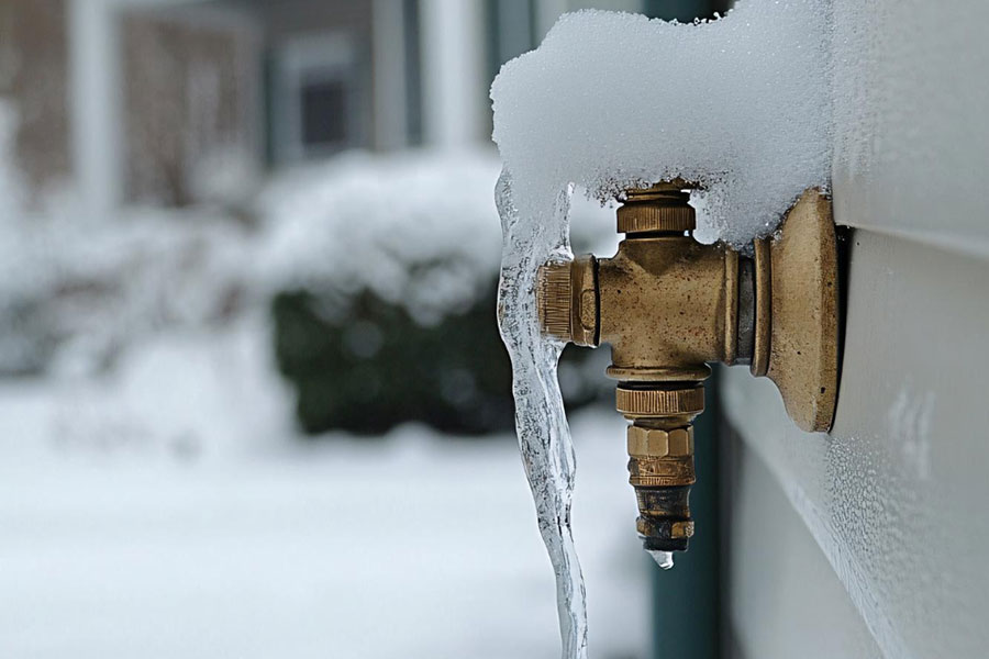 Frozen outdoor faucet in Dallas, TX during winter weather
