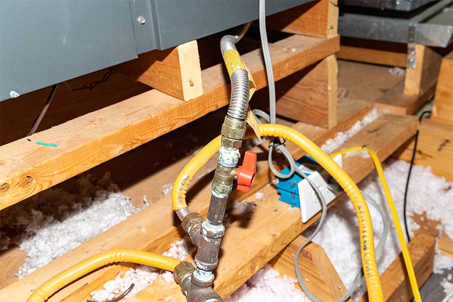 Gas line repair connection in attic space in Coppell, TX