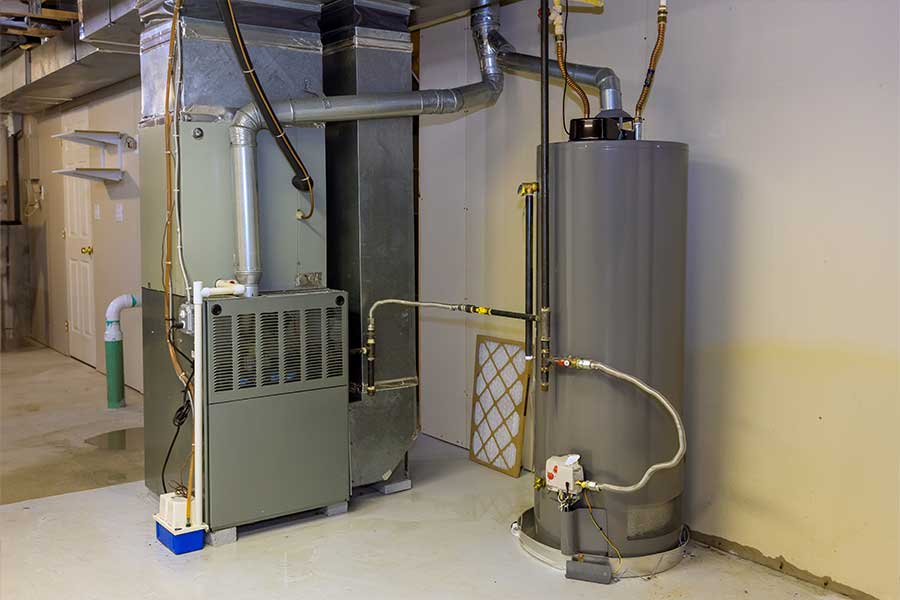 Water heater installation in Flower Mound basement utility area