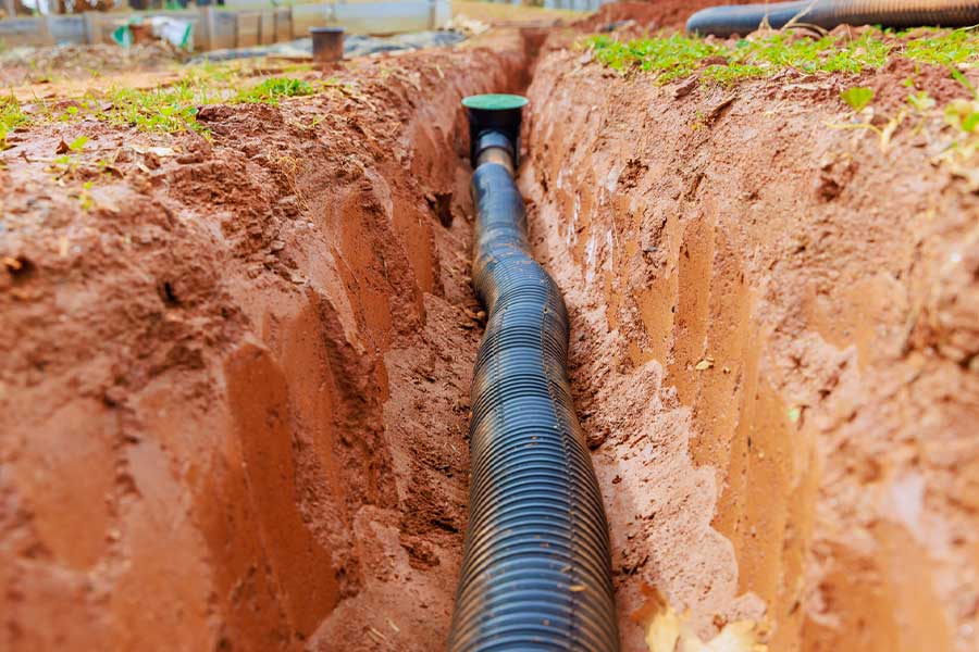 Emergency burst pipe repair trench in Hebron, TX