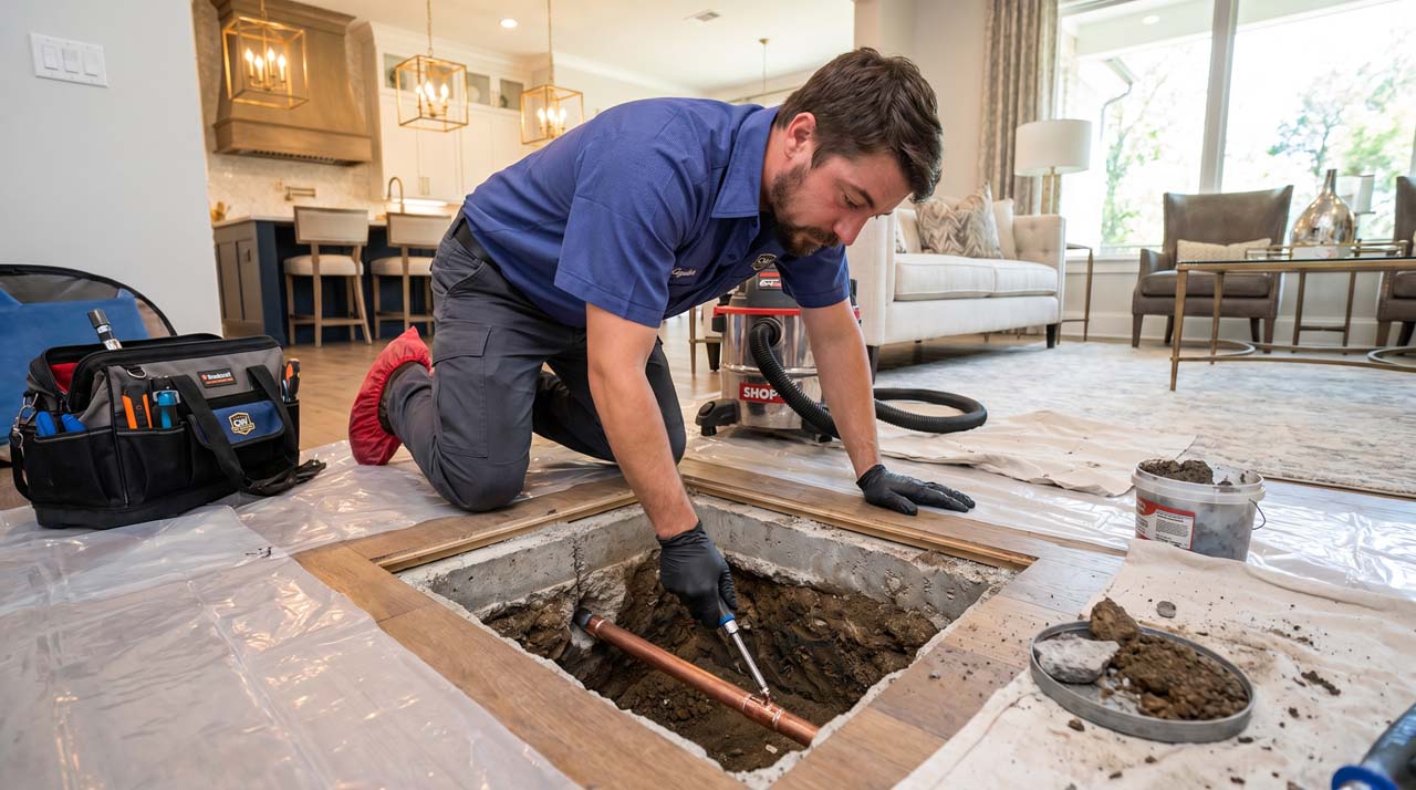 Slab leak detection and repair 7